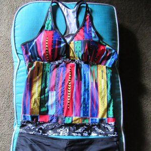 NEW-RACER BACK-BOY SHORT TANKINI-BRIGHT COLORS-PADDED BRA-LINED PANT-XL-12-14